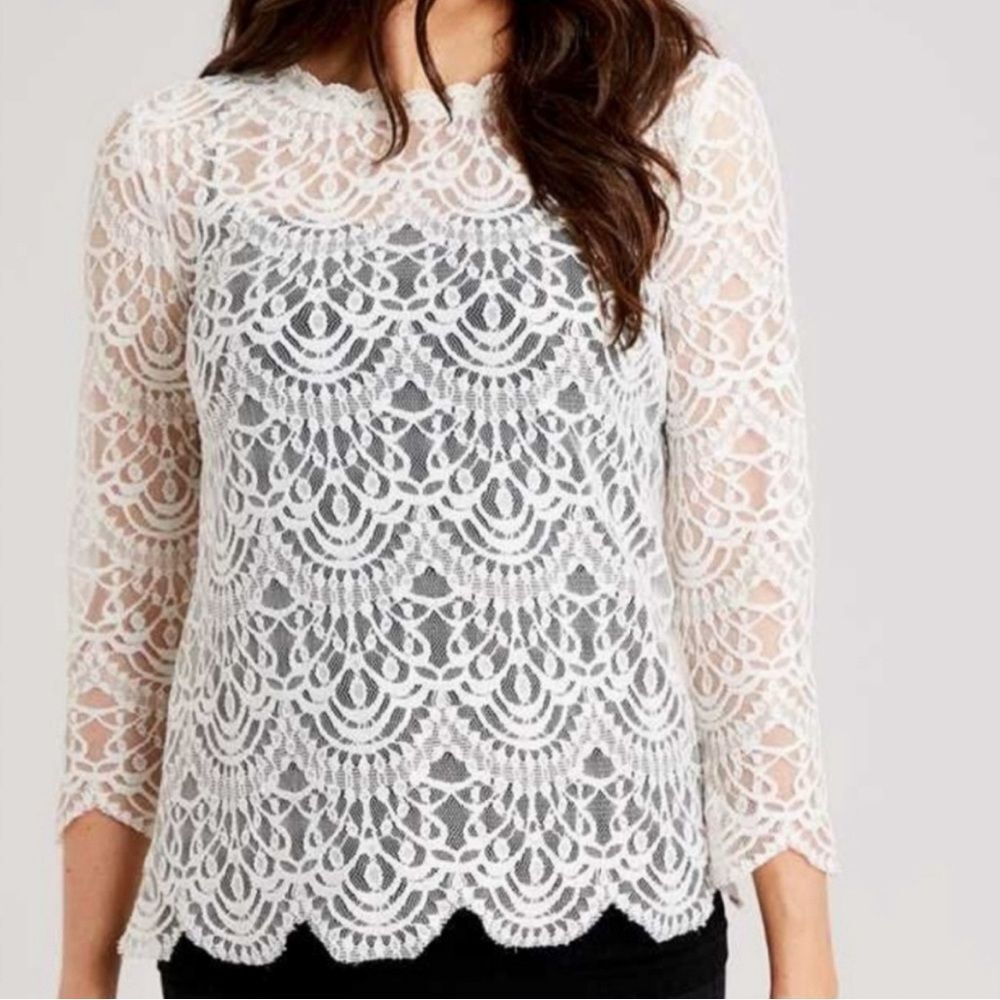 NWT Altar’d State Grace Blouse Sheer Ivory Cream Lace Top Women’s Size Small NEW